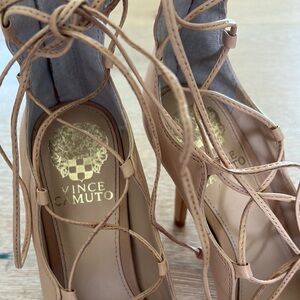 Vince Camuto Tan Lace-Up Heels Elegant Design